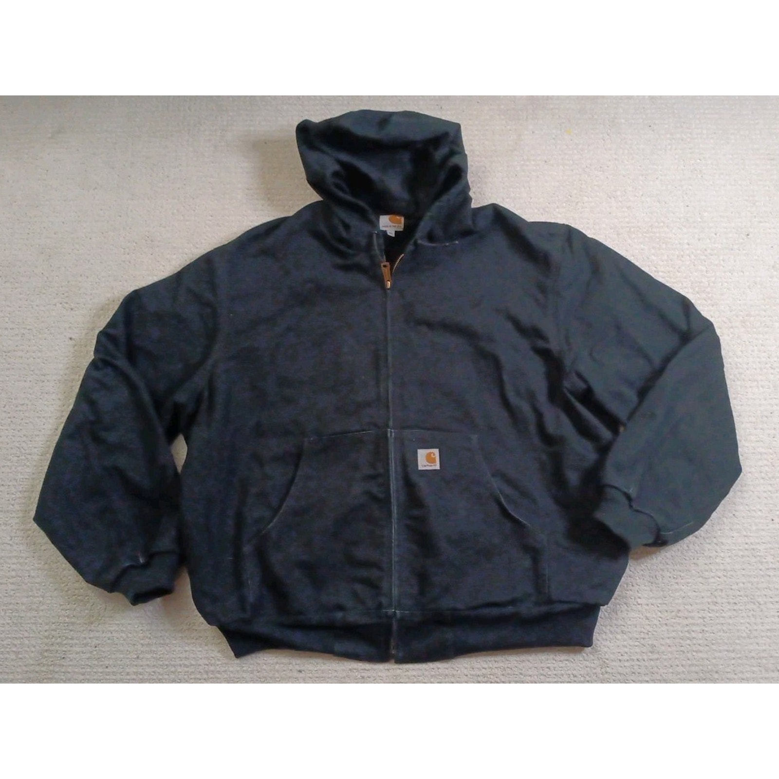 Carhartt Black Canvas Zip Hooded Jacket Sz Mens 2xl J131 Made In Usa Union Labor